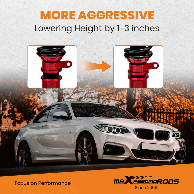 Compatible for BMW 3 Series E90 E91 06-13 Adj Height Shocks FrontRear Red Coilovers Kits