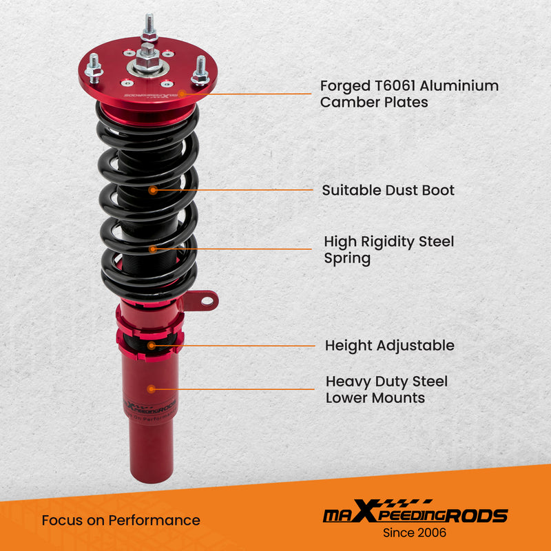 Compatible for BMW 3 Series E90 E91 06-13 Adj Height Shocks FrontRear Red Coilovers Kits
