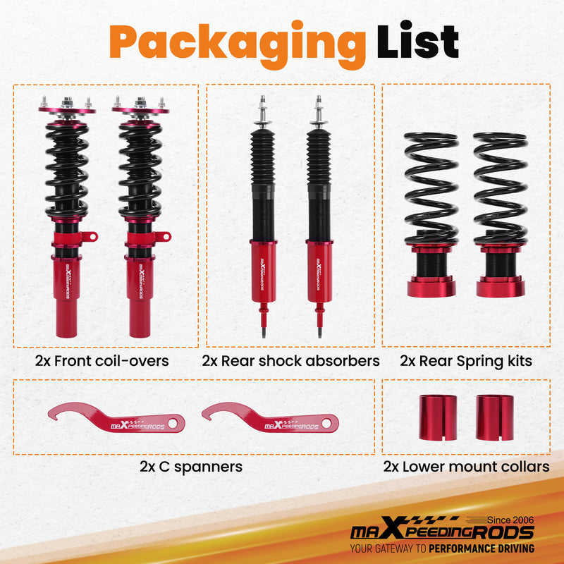 Compatible for BMW 3 Series E90 E91 06-13 Adj Height Shocks FrontRear Red Coilovers Kits