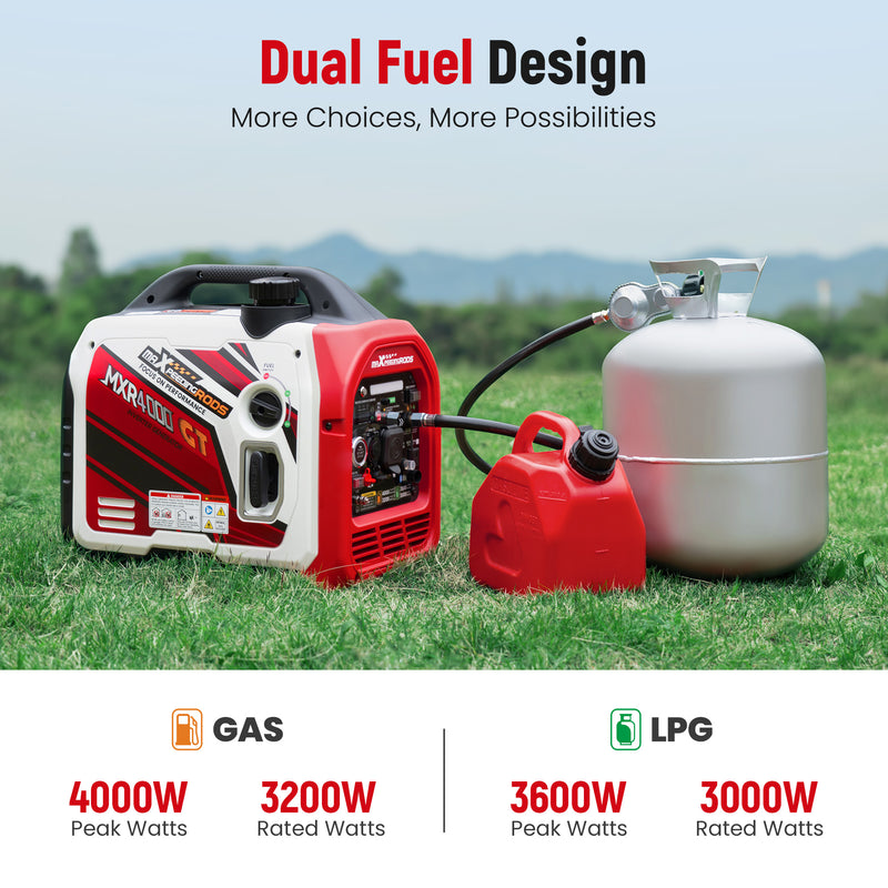 Inverter Generator Dual Fuel 4000W Portable Quiet Bluetooth Start for Home