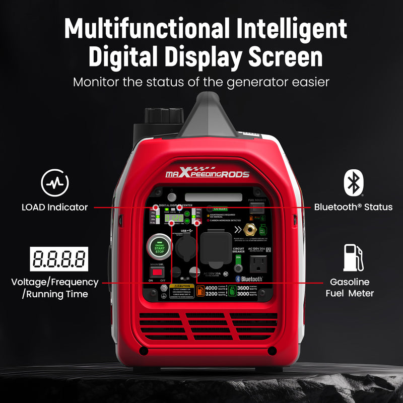 Inverter Generator Dual Fuel 4000W Portable Quiet Bluetooth Start for Home