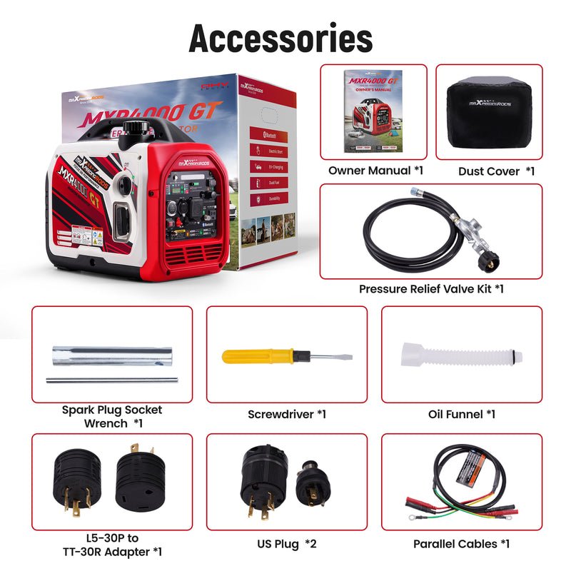 Inverter Generator Dual Fuel 4000W Portable Quiet Bluetooth Start for Home