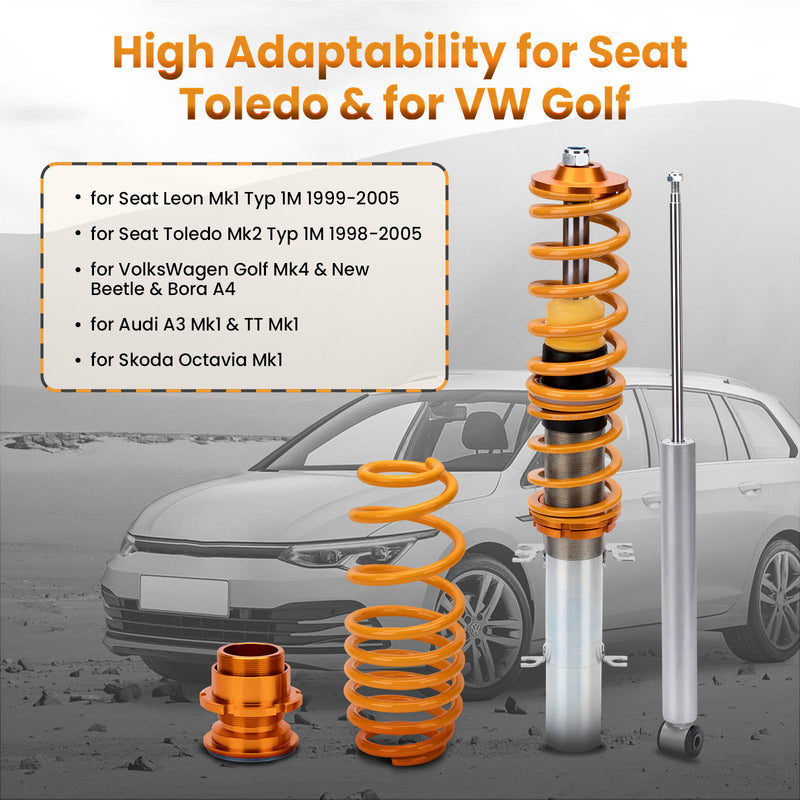 for SEAT LEON (1M1) for VW GOLF IV (1J1) FWD 1999-2006 Coilovers Adjustable Suspension Shock Absorber Kit